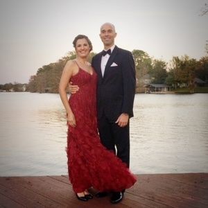 Sue Wong Burgundy Low Back Evening Gown